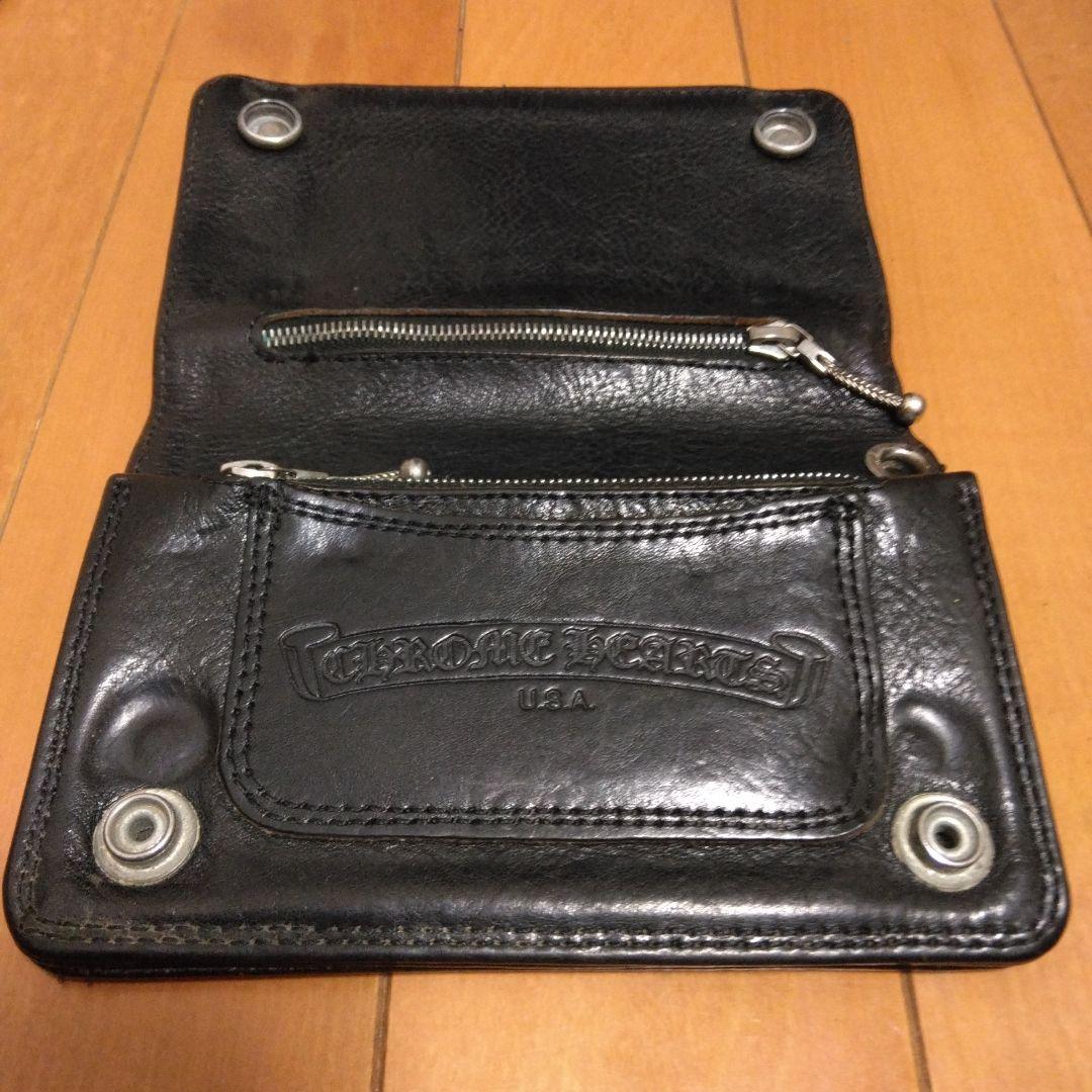 【クロムハーツ】 ブラックレザー 2ジップ　折り財布　修理補填確認書付