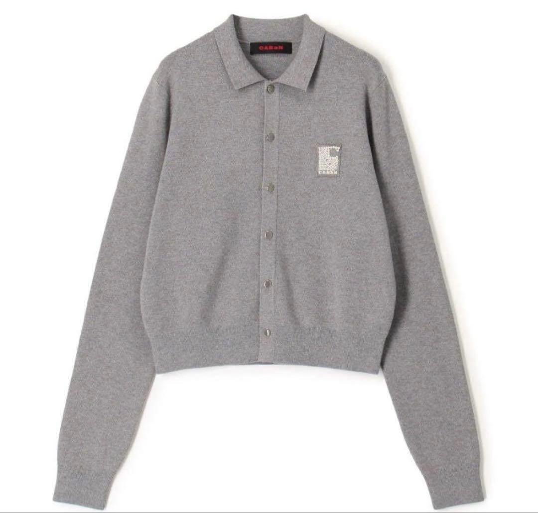 試着のみ美品：CABaN コットンカシミヤ パールロゴポロカーディガン グレー