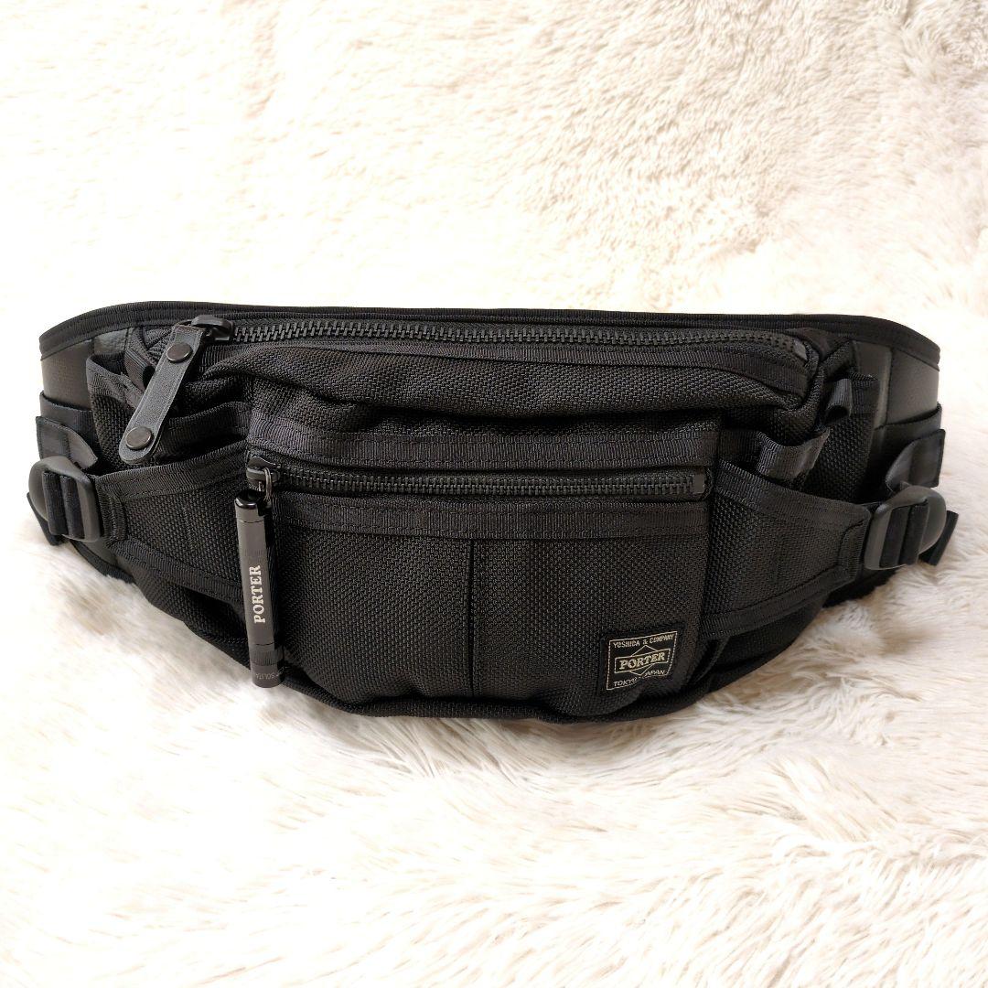 【超美品】PORTER　HEAT　ウエストバッグ　S　黒　マグライト付き　人気