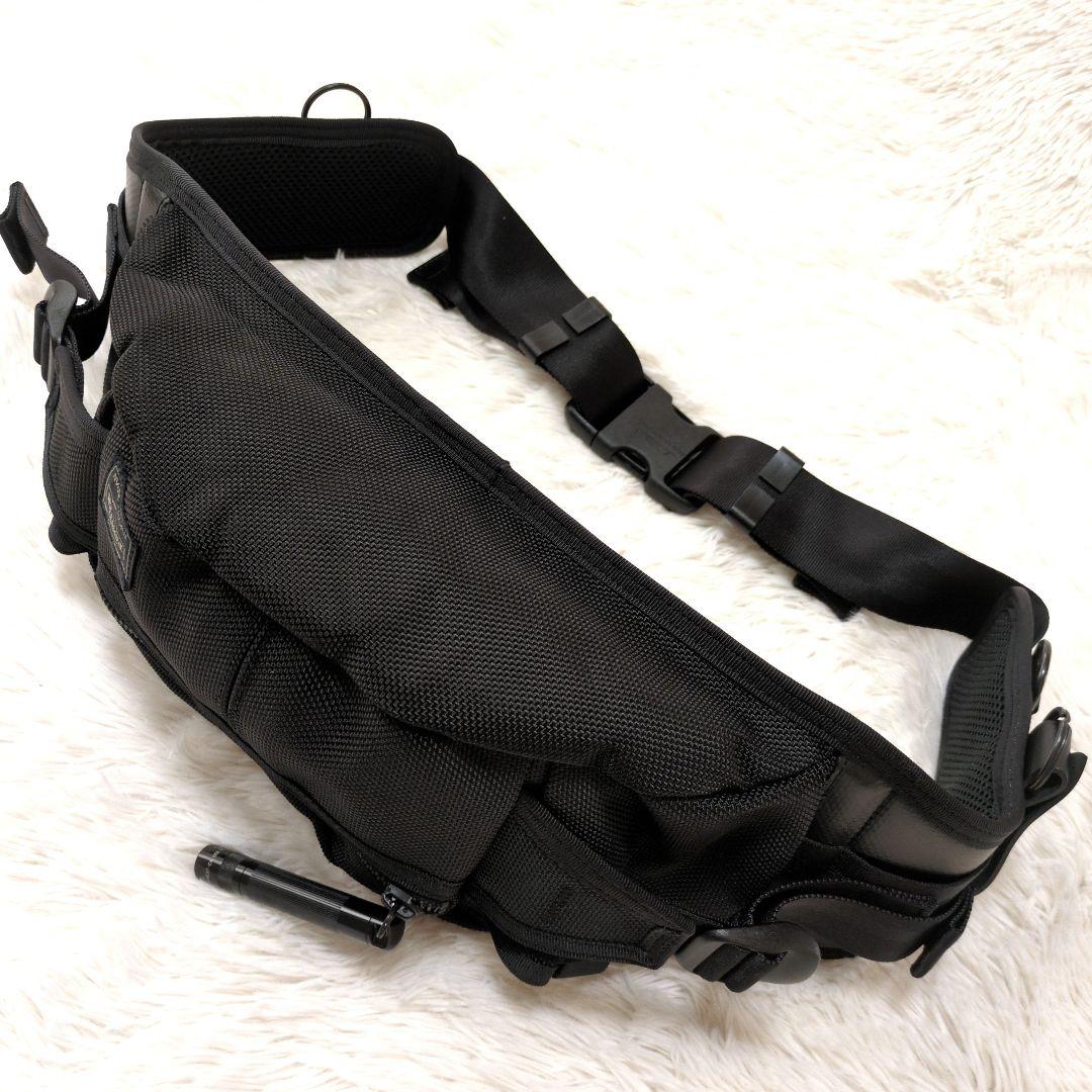 【超美品】PORTER　HEAT　ウエストバッグ　S　黒　マグライト付き　人気