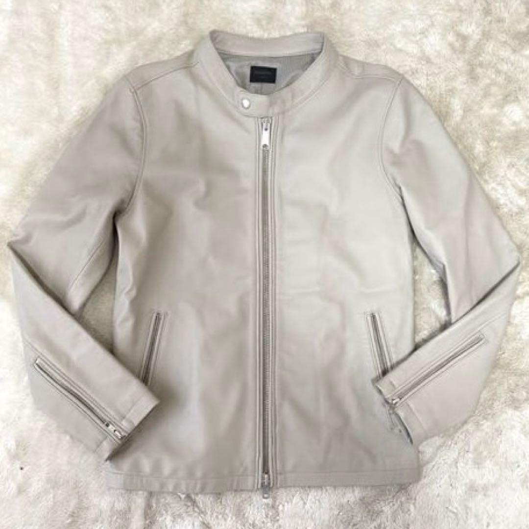 MMMM ✨希少良品✨ シングルライダース レザージャケット ライトグレー 羊革