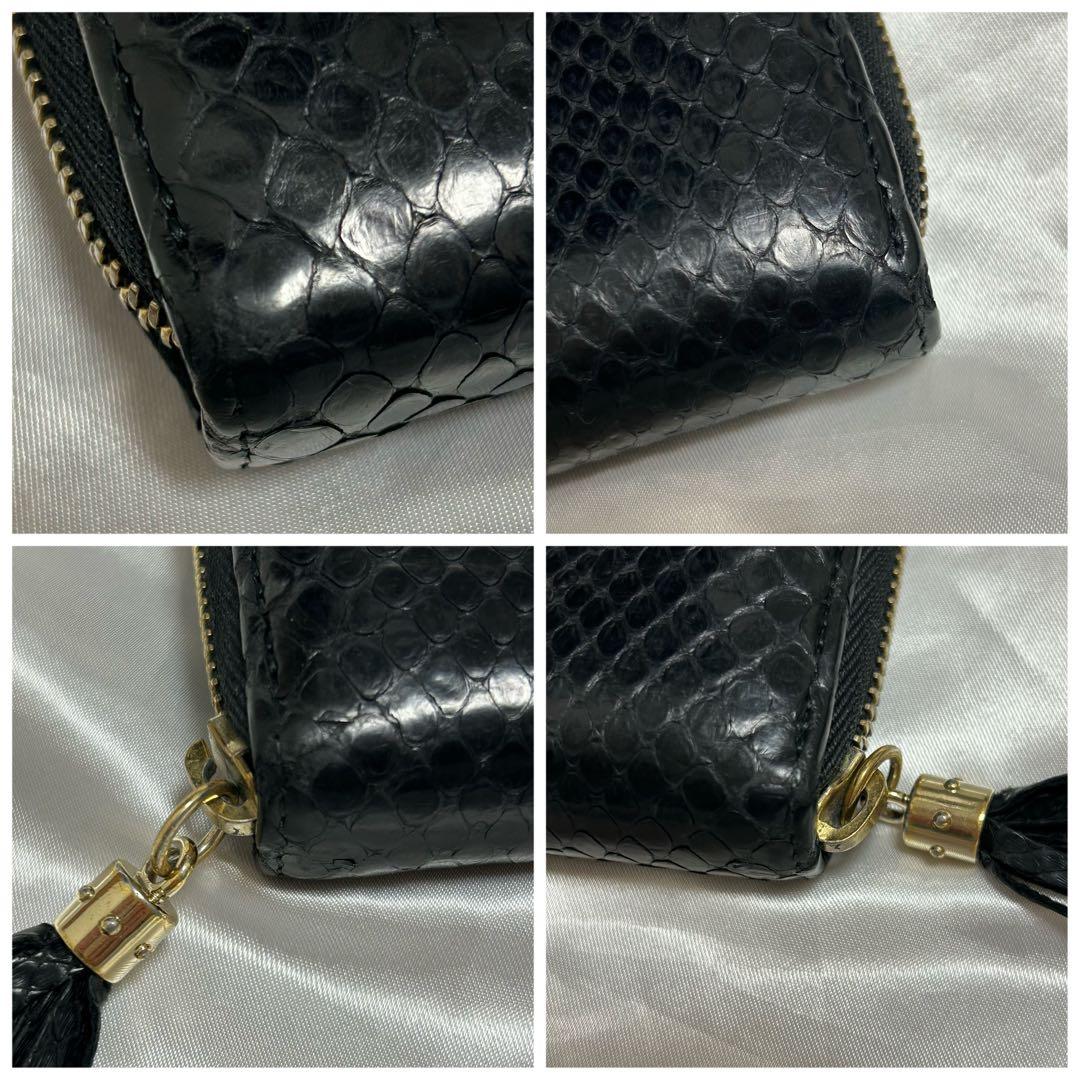 【美品】GUCCIグッチ 長財布 ラウンドファスナー パイソン 蛇革 黒 レザー