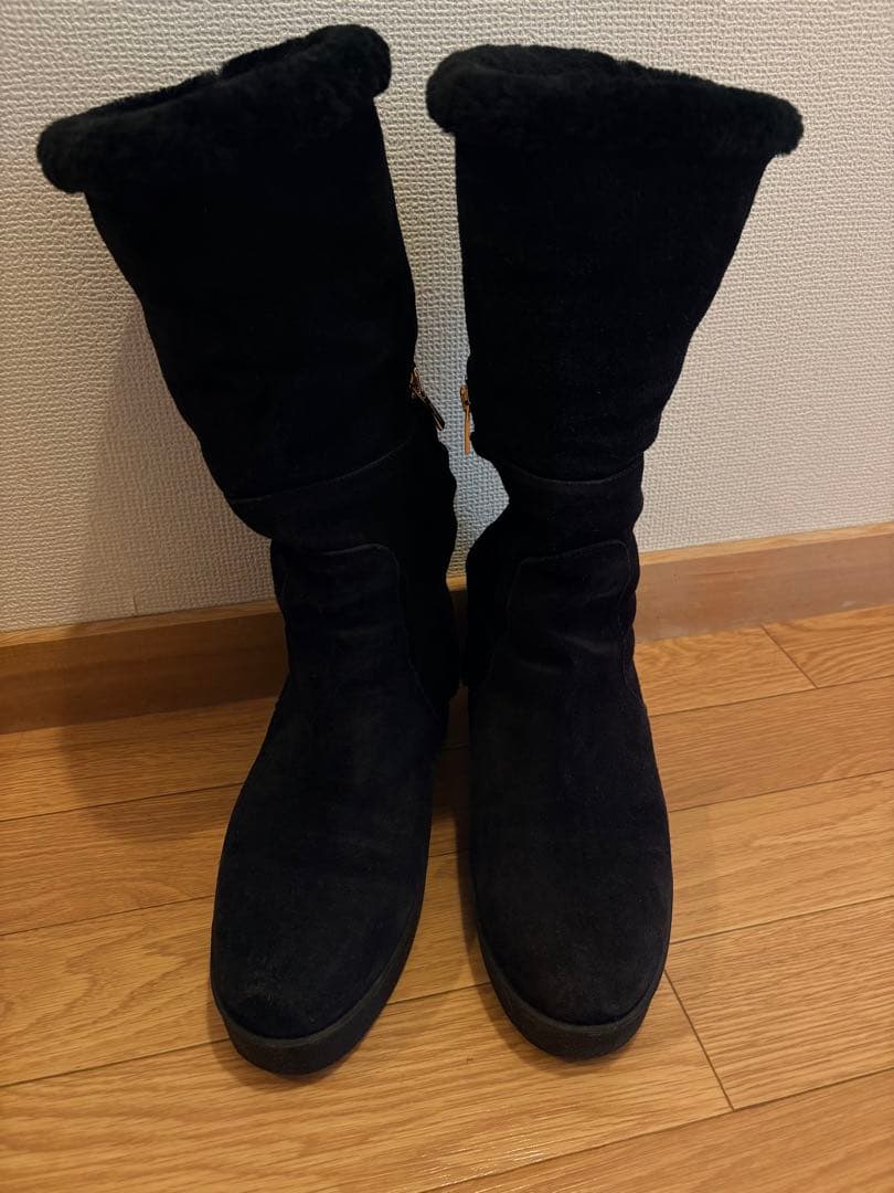 【中古】フェラガモ ロングムートンブーツ スエード 2way サイズ7ハーフ