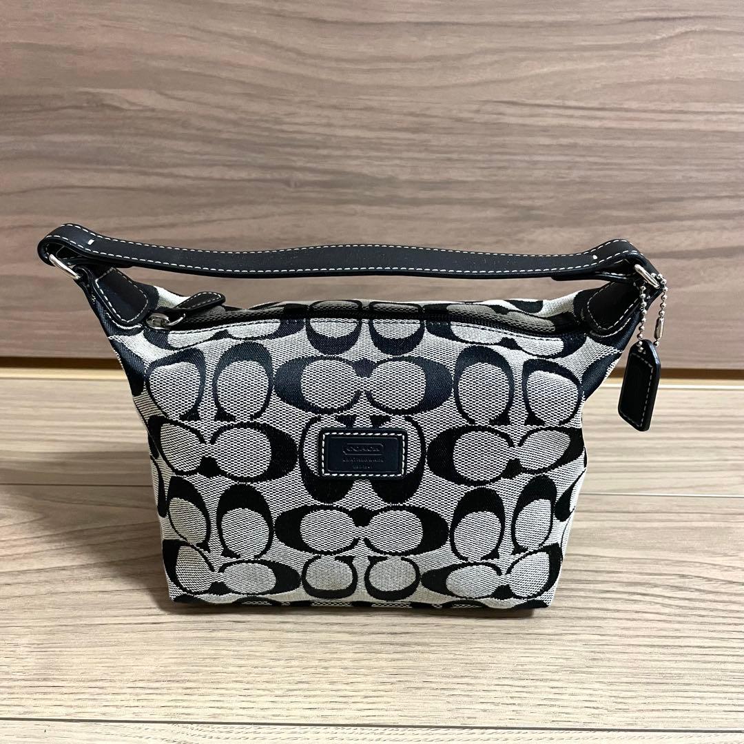 未使用/コーチ　アクセサリーポーチ　シグネチャー　ブラック　キャンバス　レザー