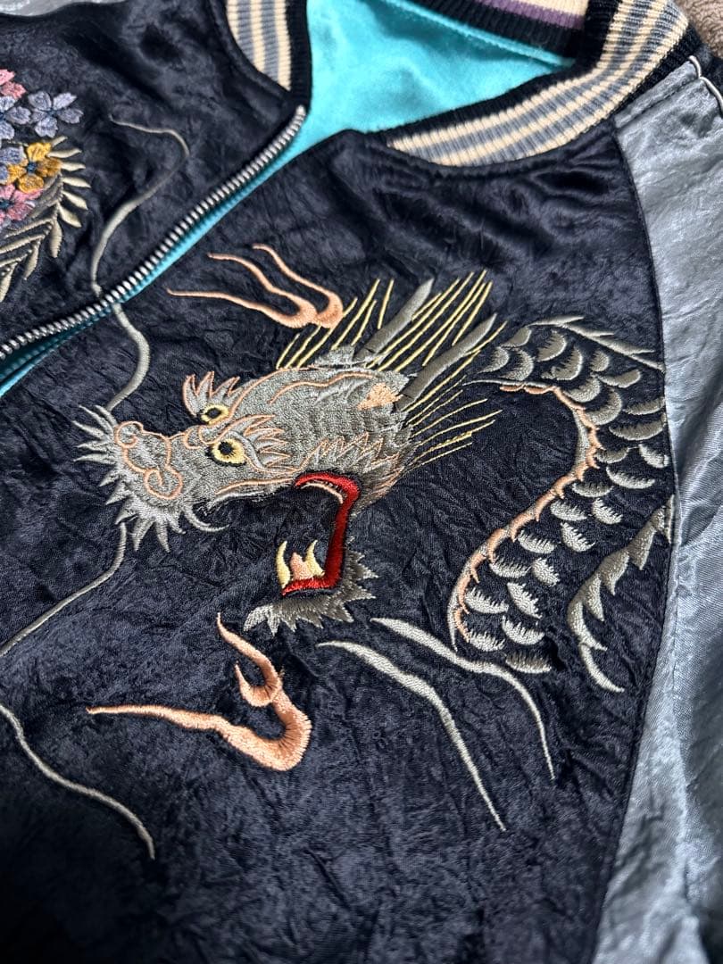 美品 ２面用 TK 龍 桜 日本限定 スカジャン vintage レーヨン