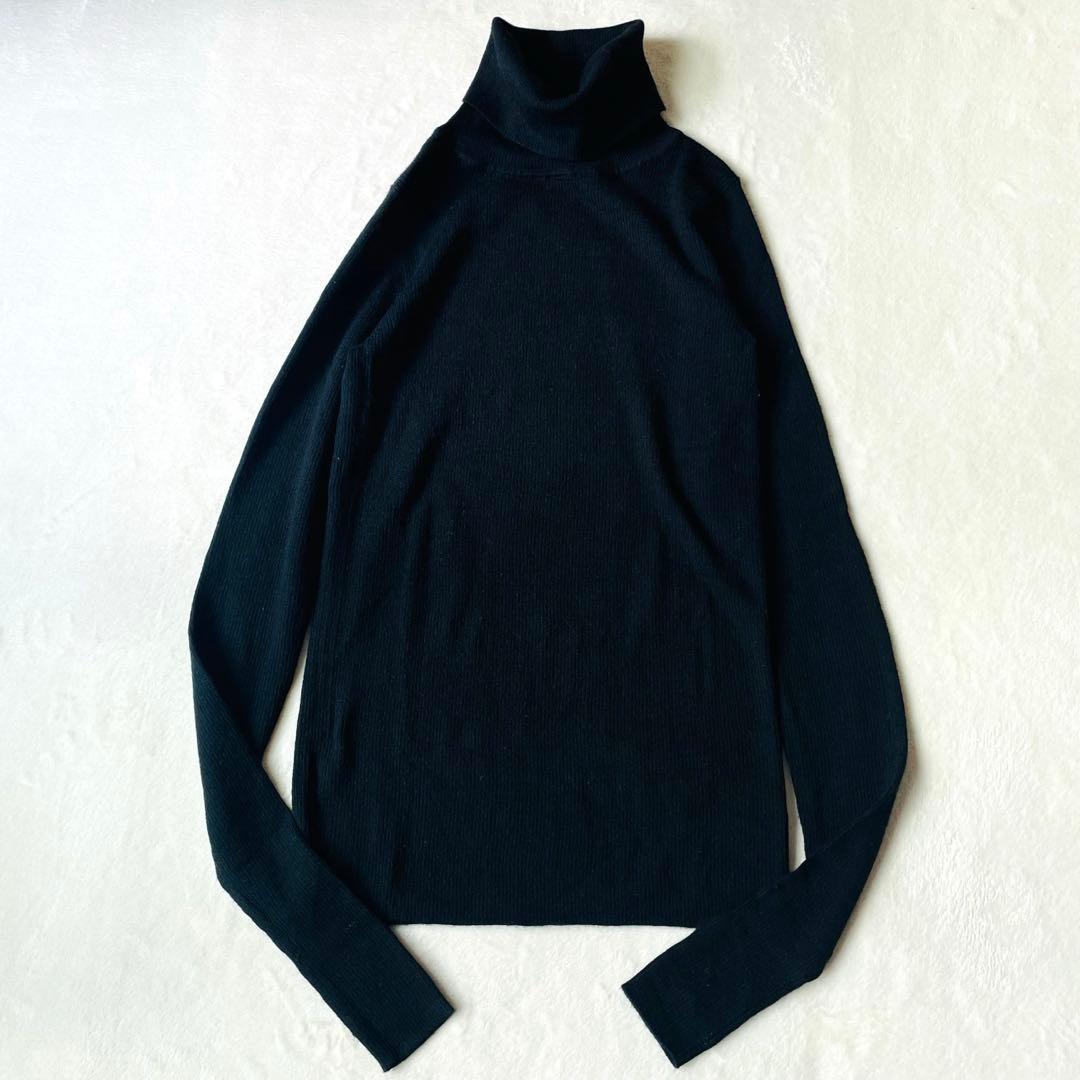 Deuxime Classe ブラック ribタートルネックセーター 黒　指抜き