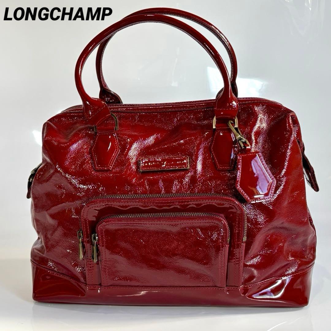 極美品 ロンシャン レジェンド パテントレザー ドクターバッグ ハンドバッグ 赤