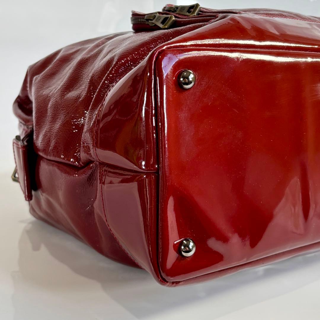 極美品 ロンシャン レジェンド パテントレザー ドクターバッグ ハンドバッグ 赤