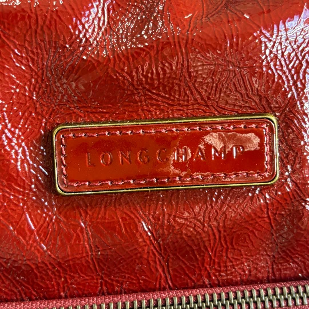 極美品 ロンシャン レジェンド パテントレザー ドクターバッグ ハンドバッグ 赤