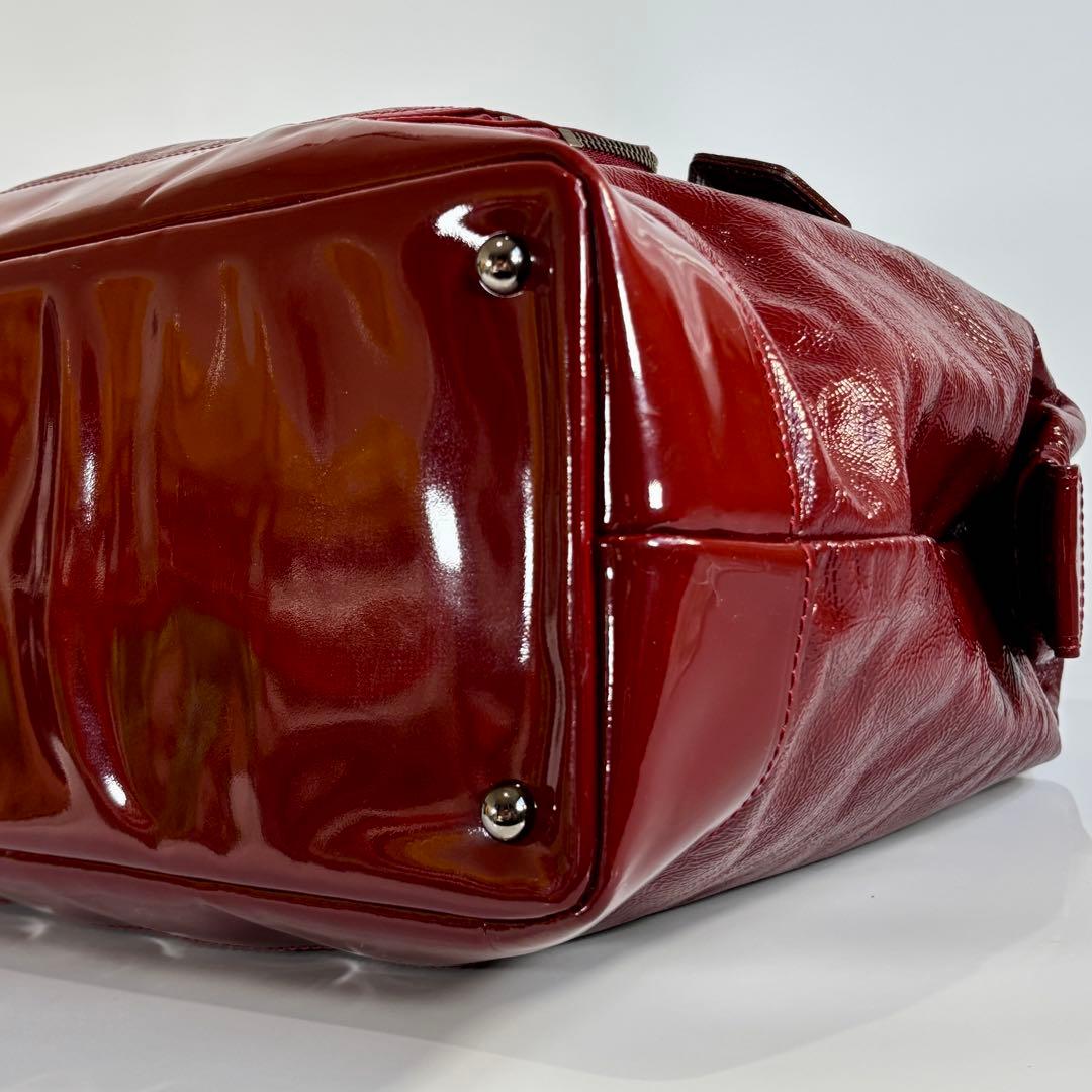 極美品 ロンシャン レジェンド パテントレザー ドクターバッグ ハンドバッグ 赤