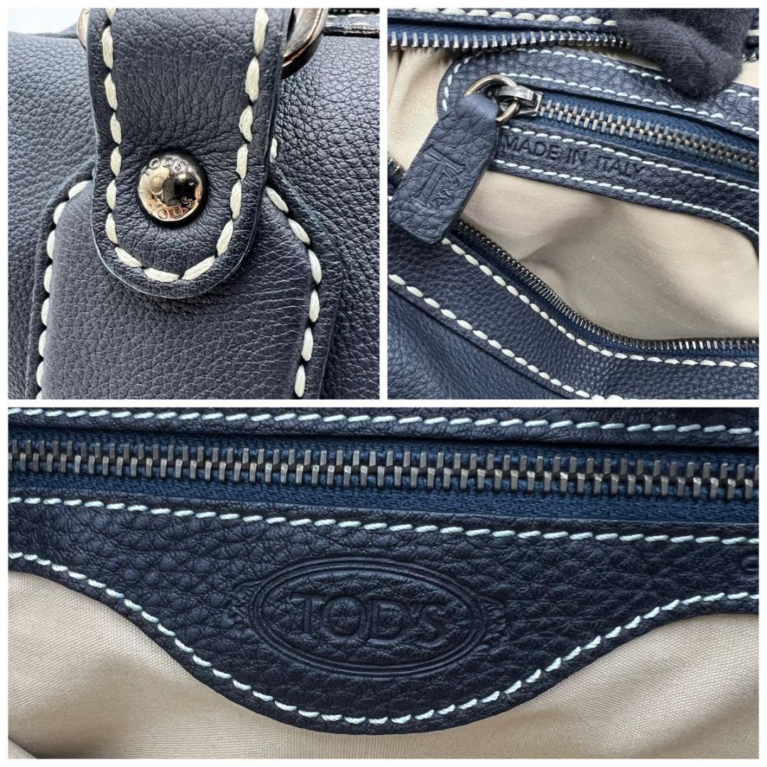 TOD’S トッズ ハンドバッグ ボストンバッグ型 ネイビー レザー 鍵付き