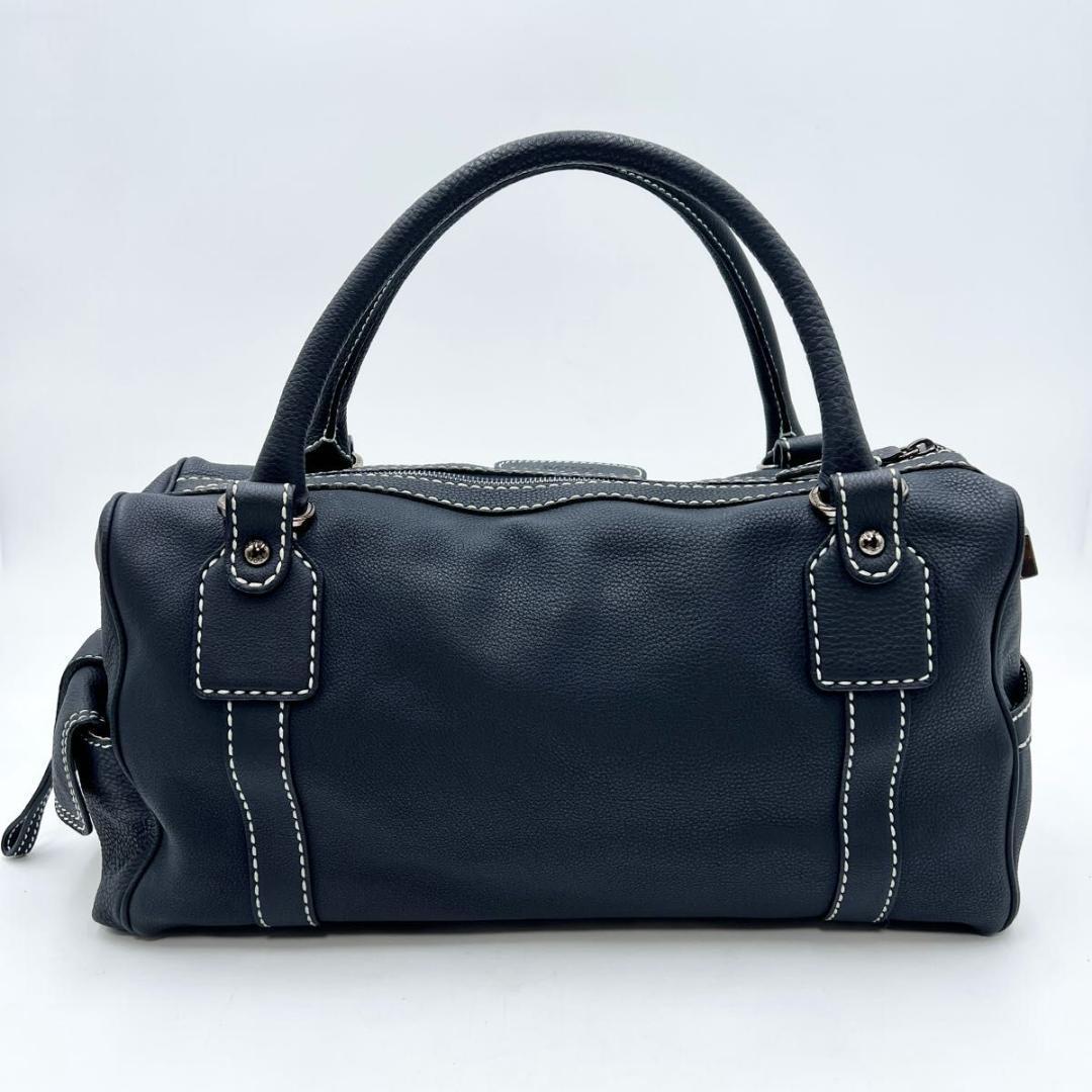 TOD’S トッズ ハンドバッグ ボストンバッグ型 ネイビー レザー 鍵付き