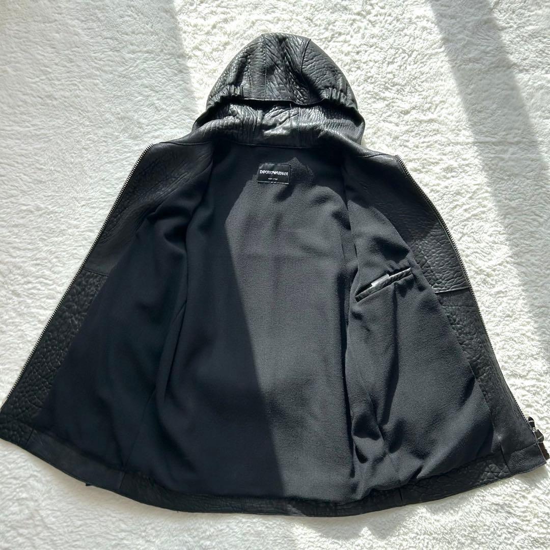 【美品】EMPORIO ARMANI羊革 黒タグ フード ベルト付き レザー44