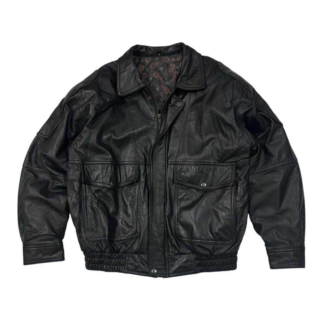 90's Vintage ラムレザー ボンバージャケット メンズM 総柄裏地
