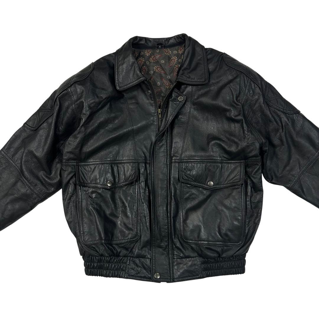 90's Vintage ラムレザー ボンバージャケット メンズM 総柄裏地