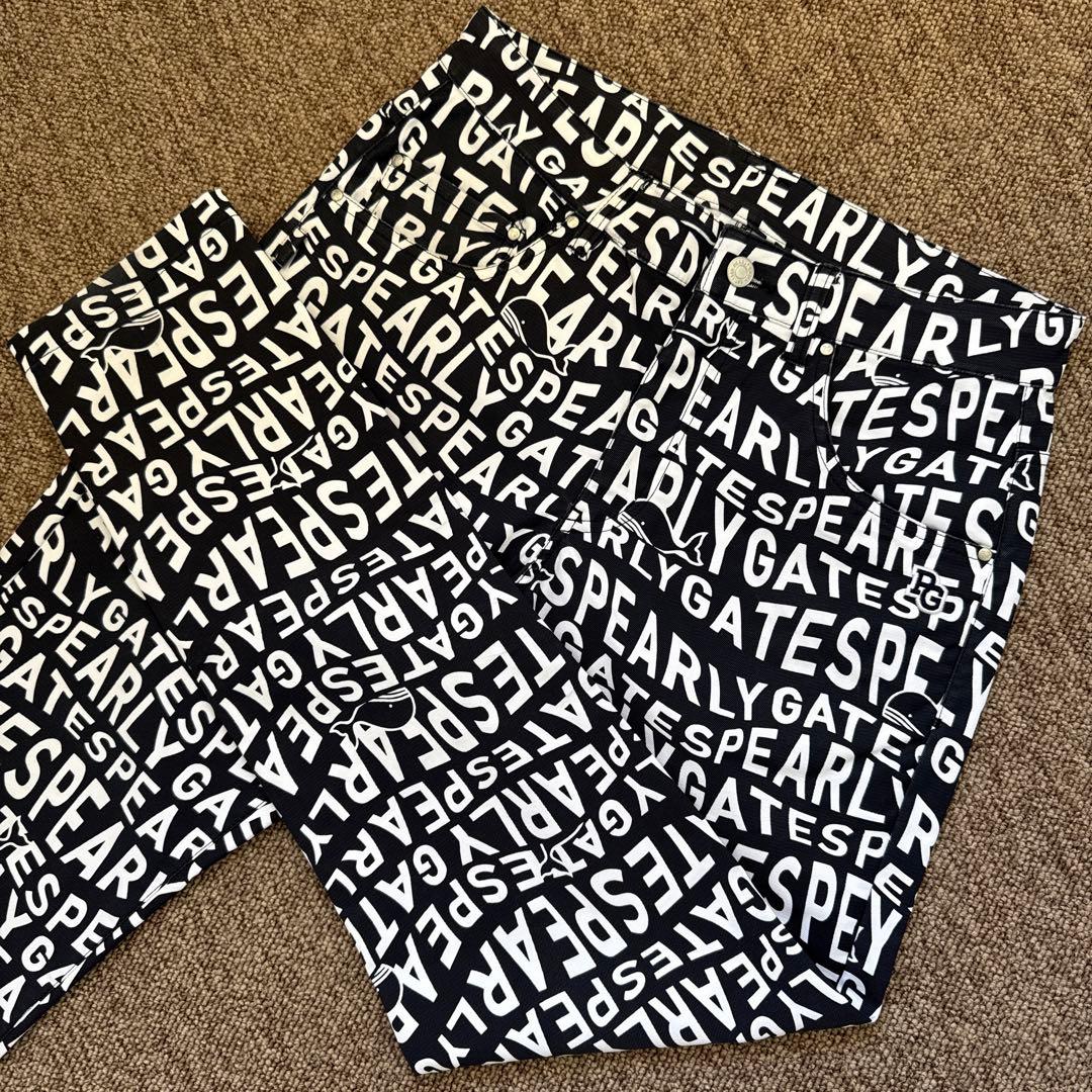 パーリーゲイツ　パンツ　総柄　M〜L相当　紺　白　ネイビー　鯨デザイン　4