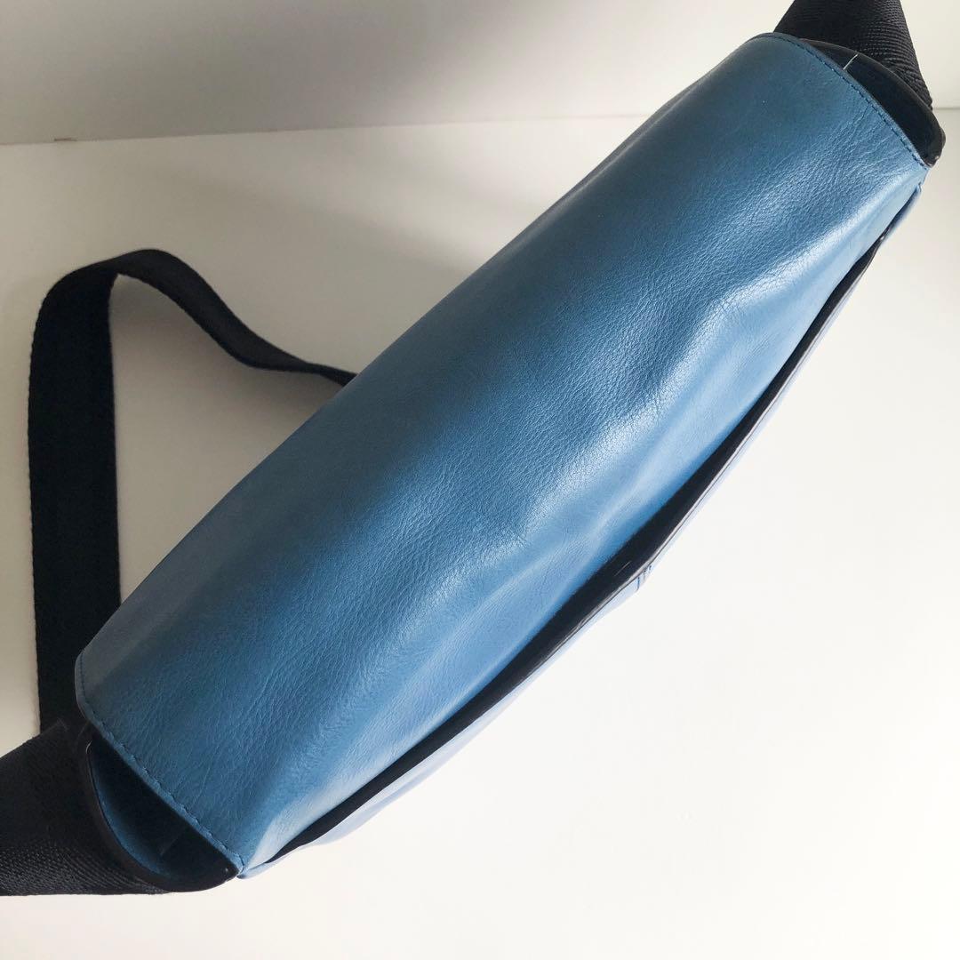 美品✨コーチ COACH メンズ メッセンジャーバッグ レザー ブルー