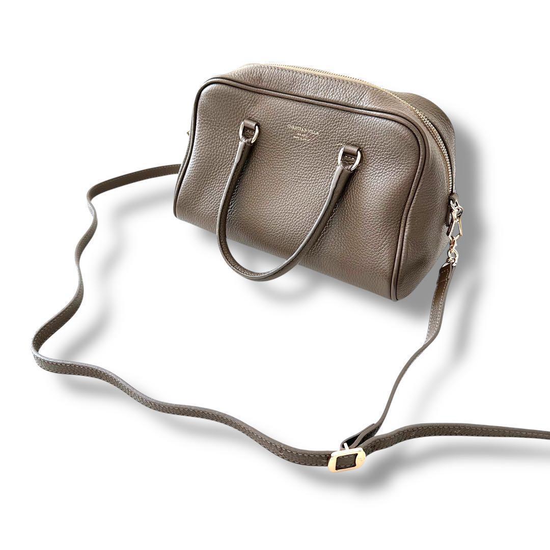 未使用級 クリスチャンヴィラ ボストン 2way バッグ シボ革 牛革 トープ