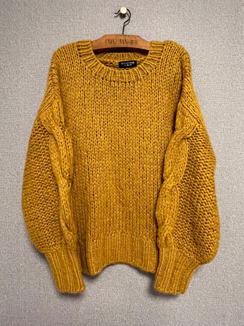 ハグオーワー＊ハンドニットケーブルプルオーバー＊マスタード