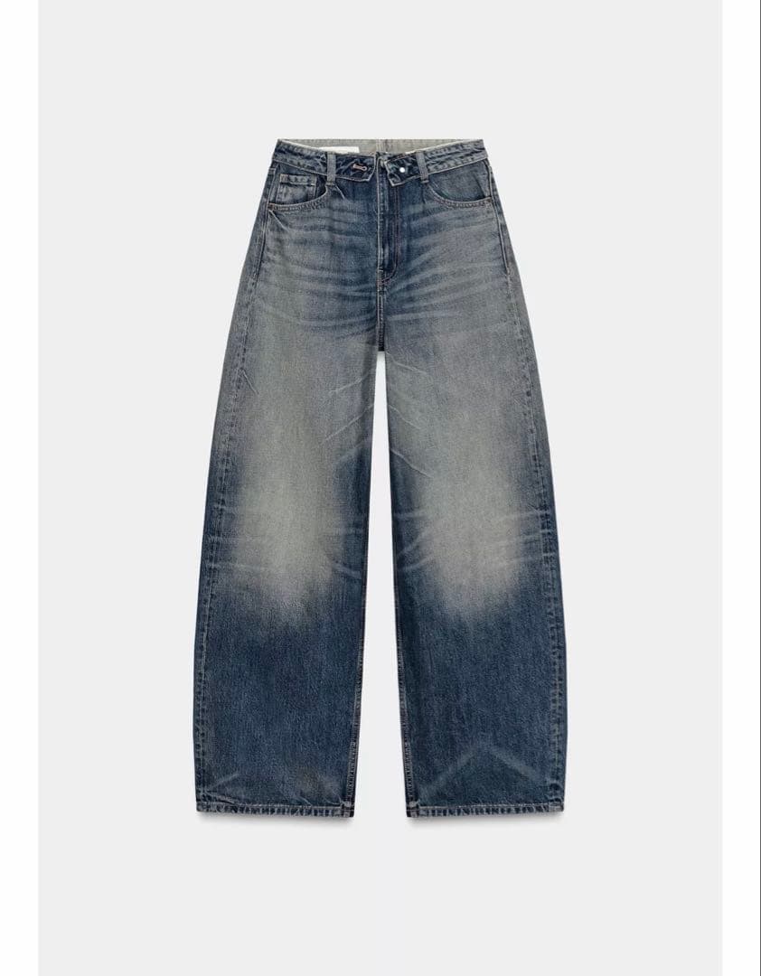 ZARA TRFミッドライズ折り返しウエストデニムパンツ