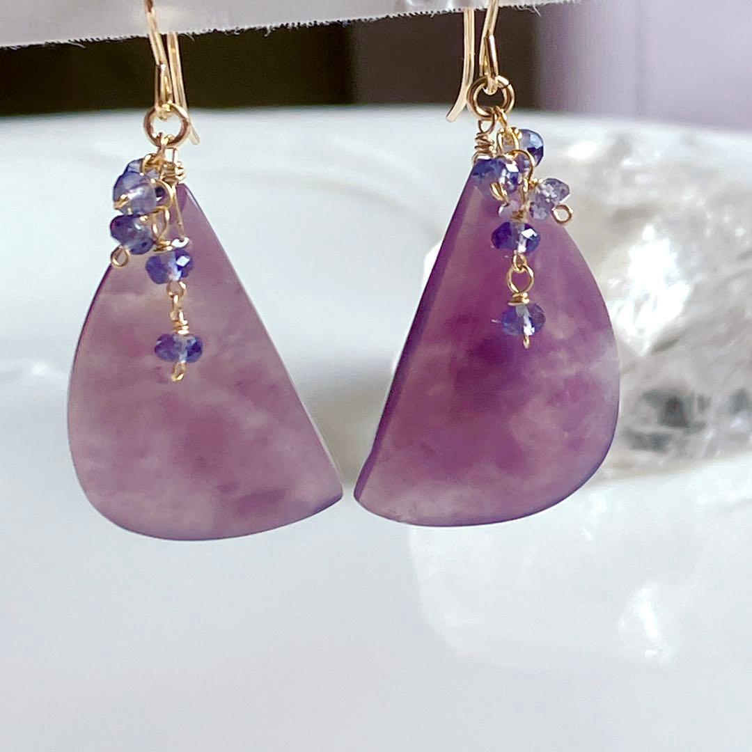Kaya◆一点物✧パープルアゲート×アイオライトピアス✧14kgf