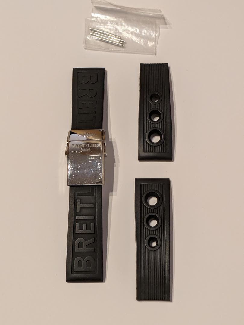 純正BREITLING ブラックラバーベルト フォールディングバックル SET