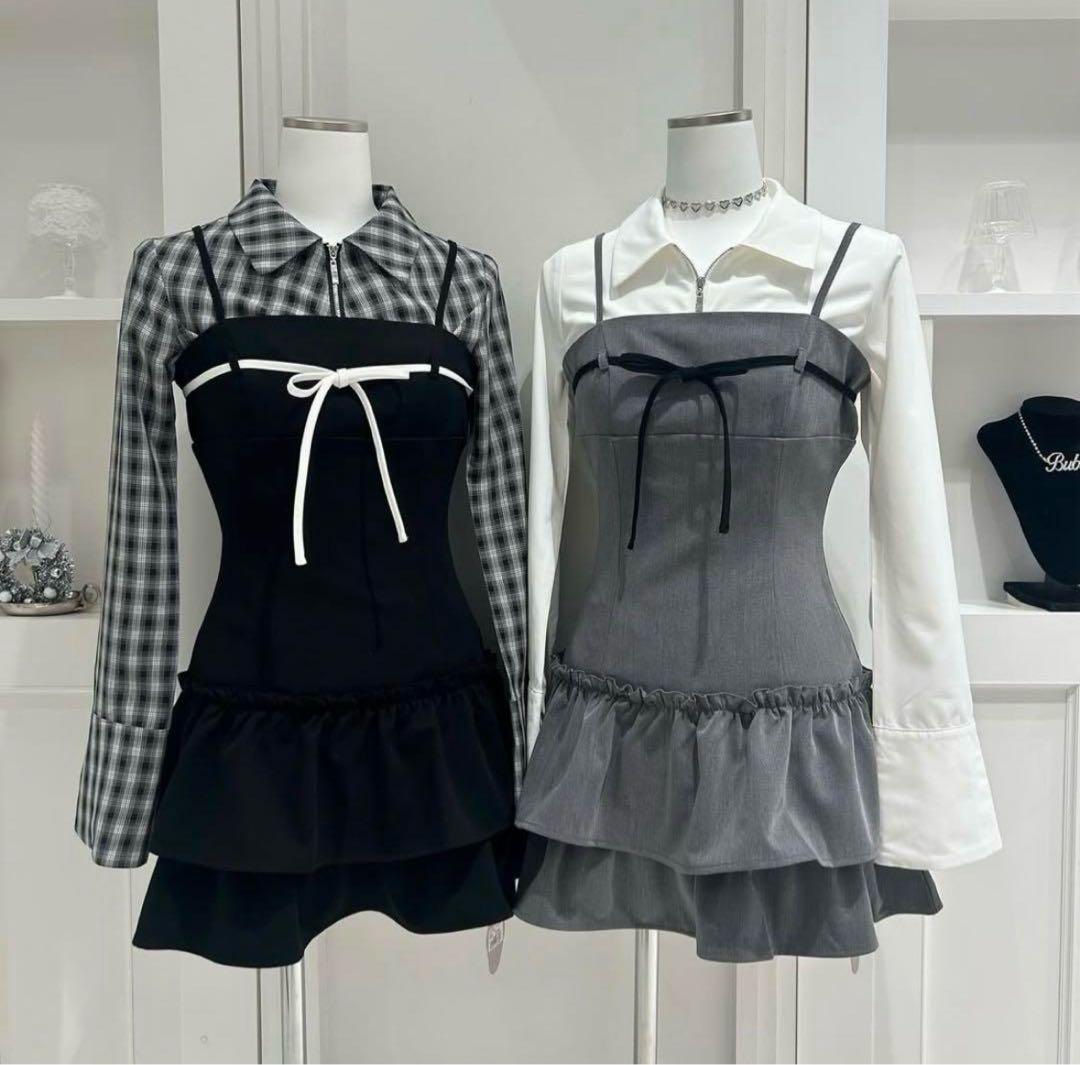 bubbles ティアードリボンキャミワンピース　グレー　S