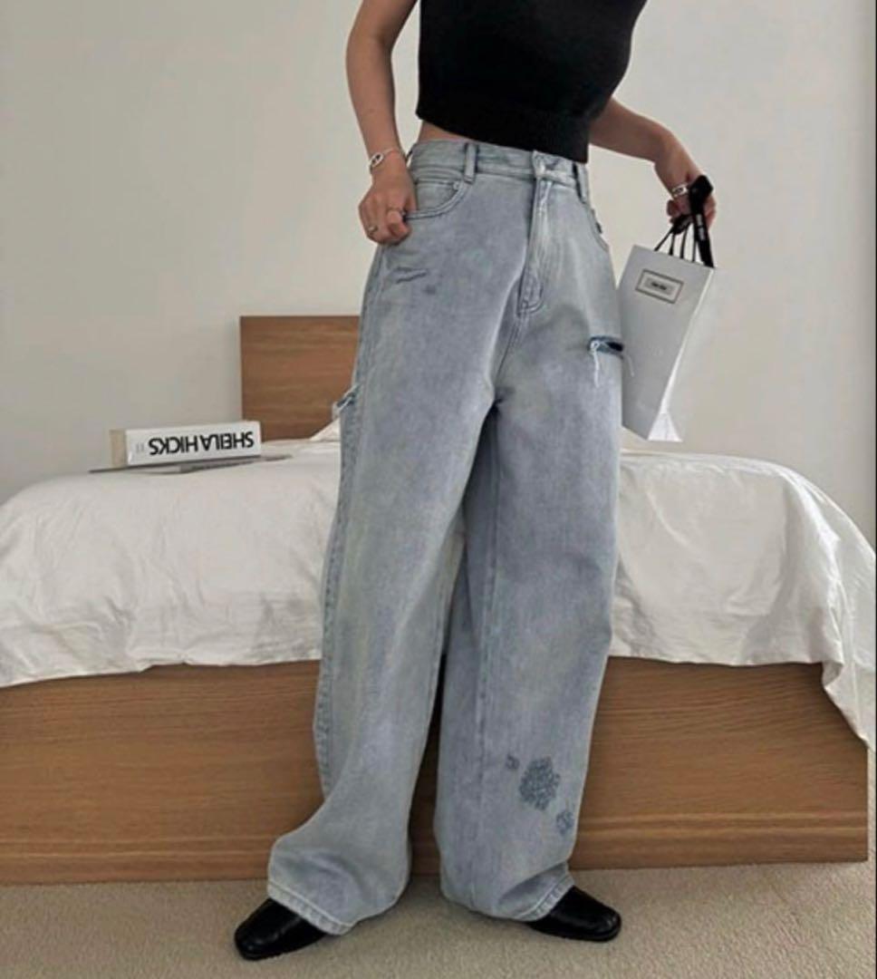 ［WILLFULLY］loosedistressedeffectdenim PT