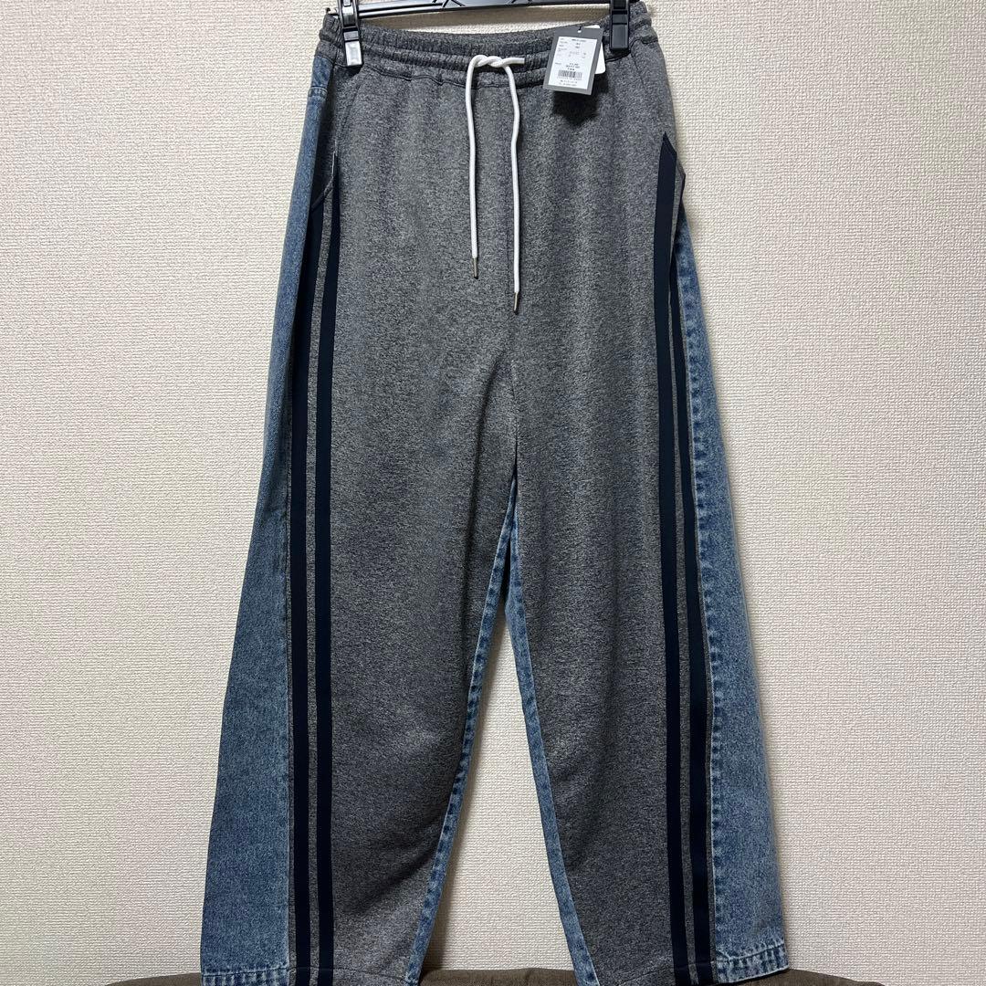 新品 WONEM スウェットブロッキングラインデニムパンツ