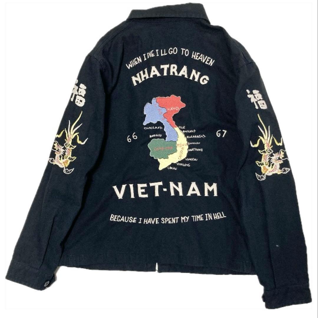 東洋エンタープライズ 福禄寿 ベトジャン スカジャン ブラック 刺繍 フェード