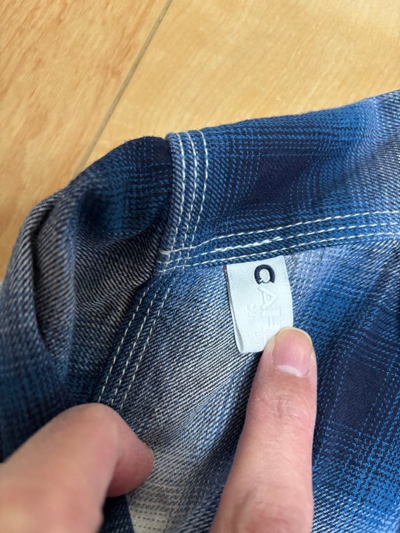 CAHLUMN オンブレチェック マガジンポケット オープンカラーシャツ L