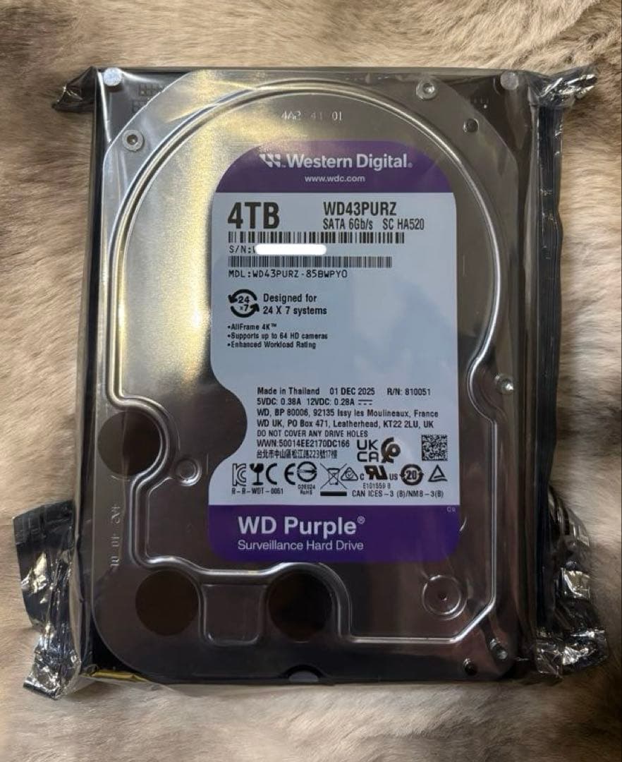 WD Purple 4TB HDD WD43PURZ 新品未開封