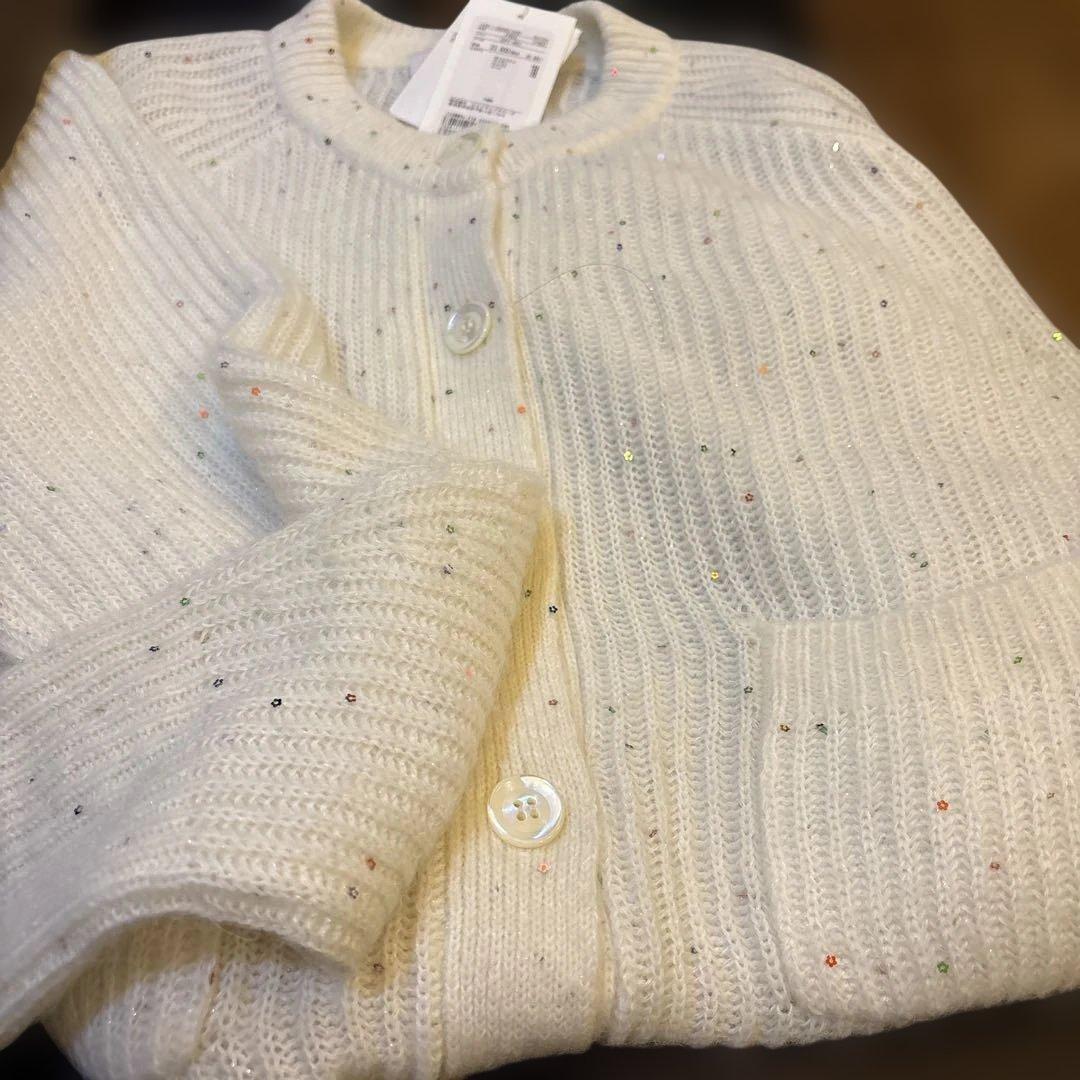 united arrowsラメ入りオフホワイトニットカーディガン