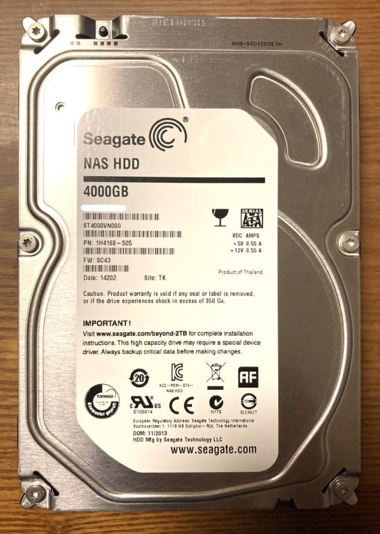 Seagate シーゲート ST4000VN000（3.5 HDD 4TB）
