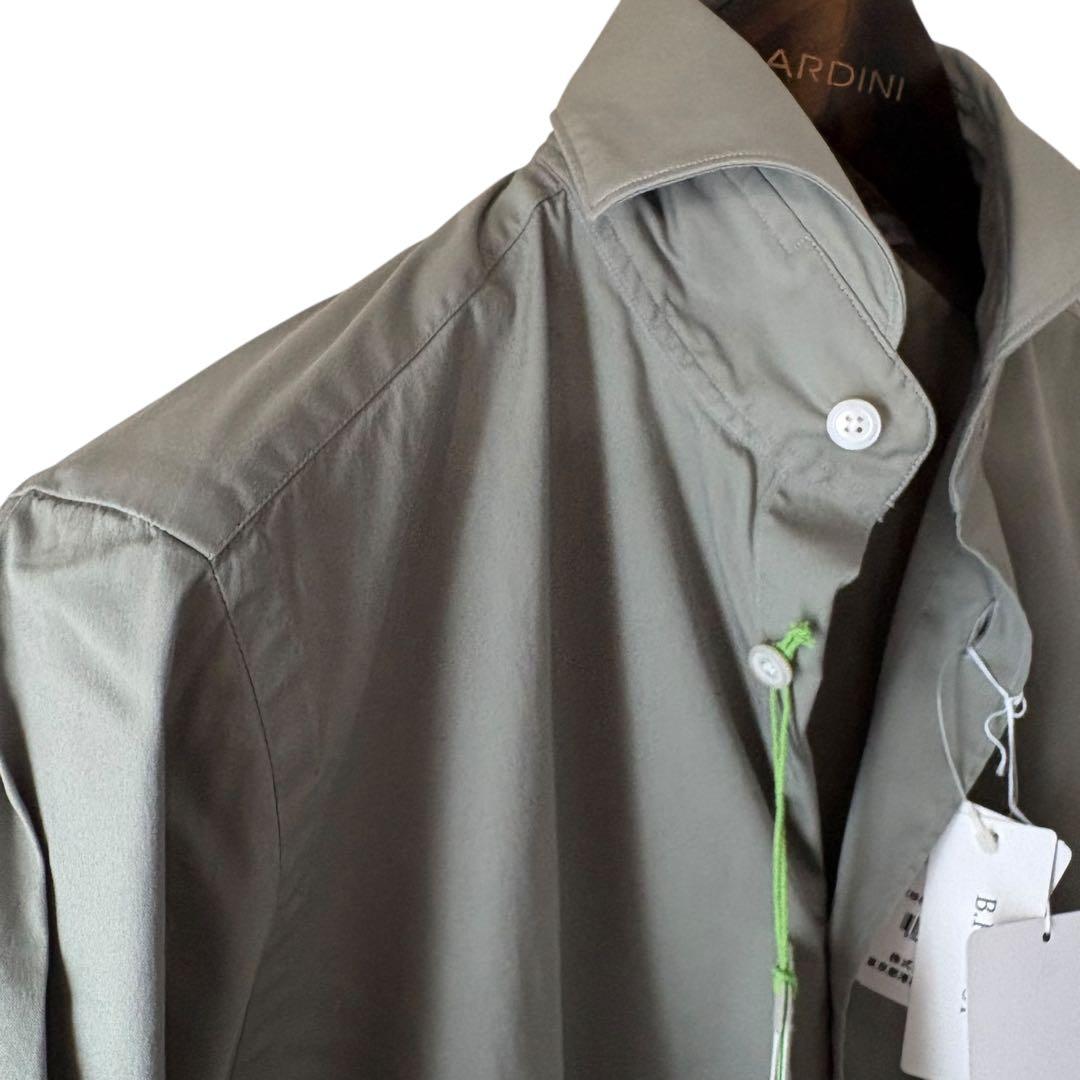 未使用/4.6万円/Finamore/オリーブ/ストレッチコットンシャツ