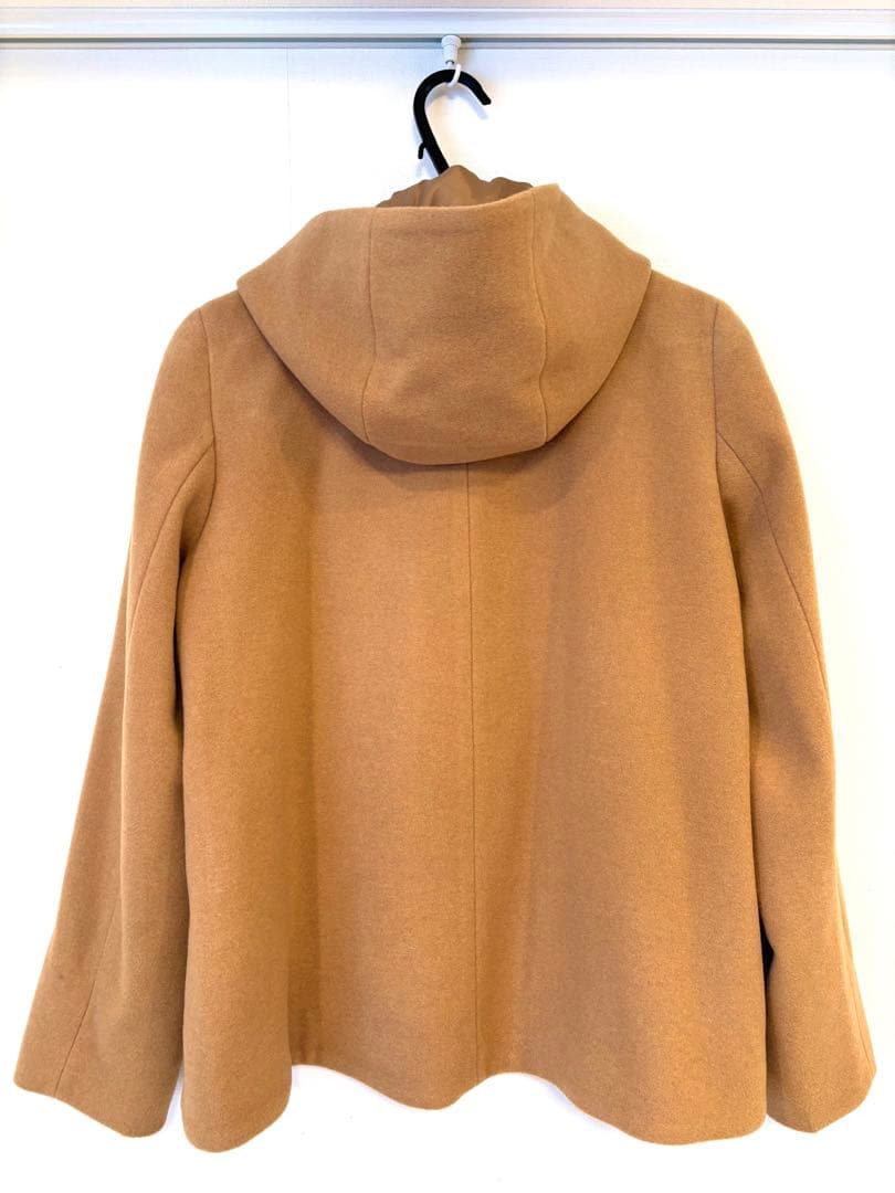 【新品未使用】ウール コートベージュ フード取り外し可 ノーカラー