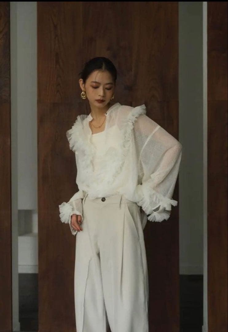 トップス Knuth Marf tulle design blouse /white
