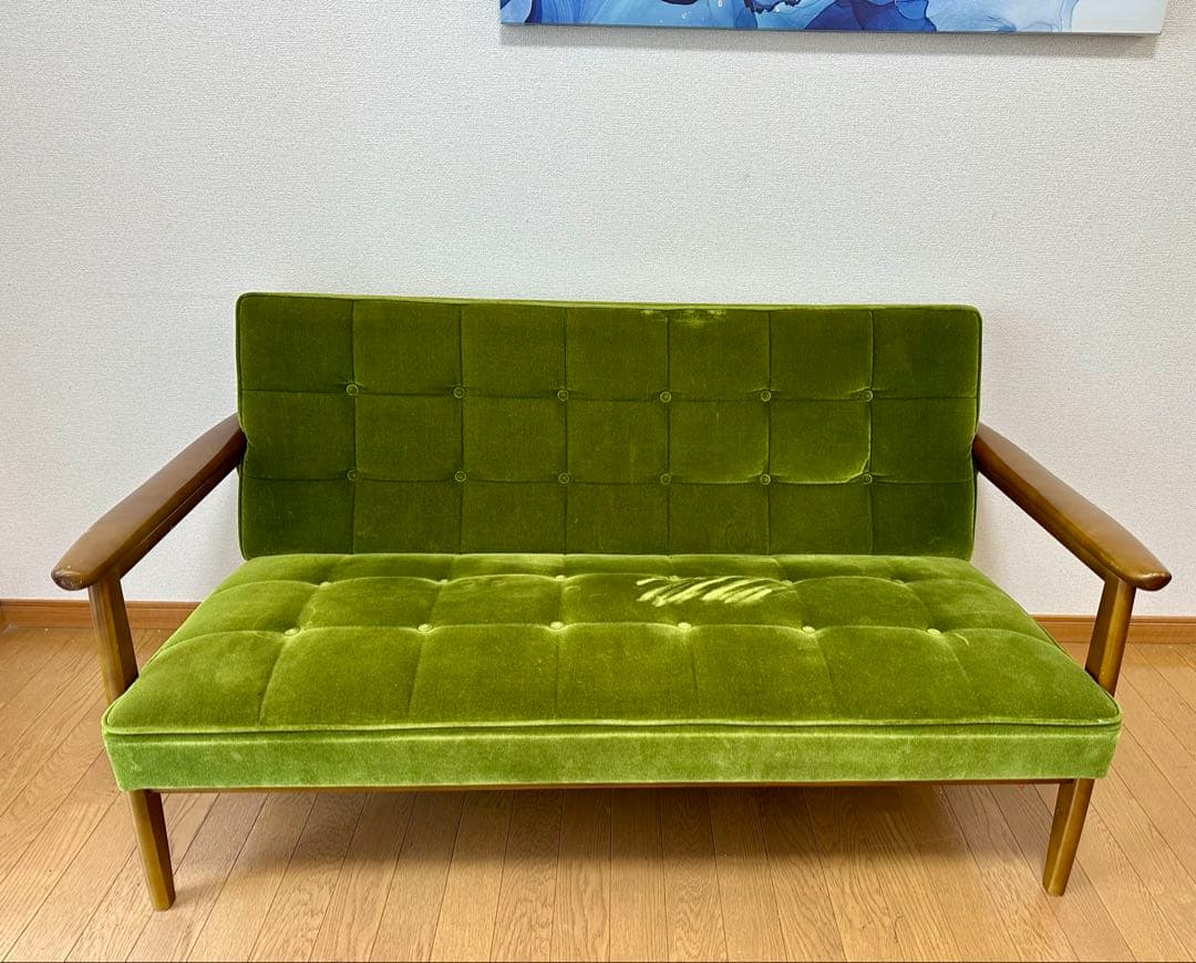 カリモク60 kチェア 2シーター モケットグリーン