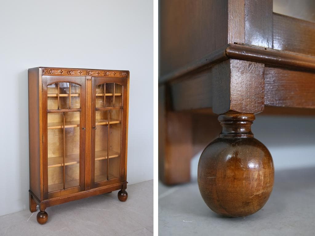 英国アンティーク木製ディスプレイキャビネット/本棚ガラス/飾り棚(89-235)