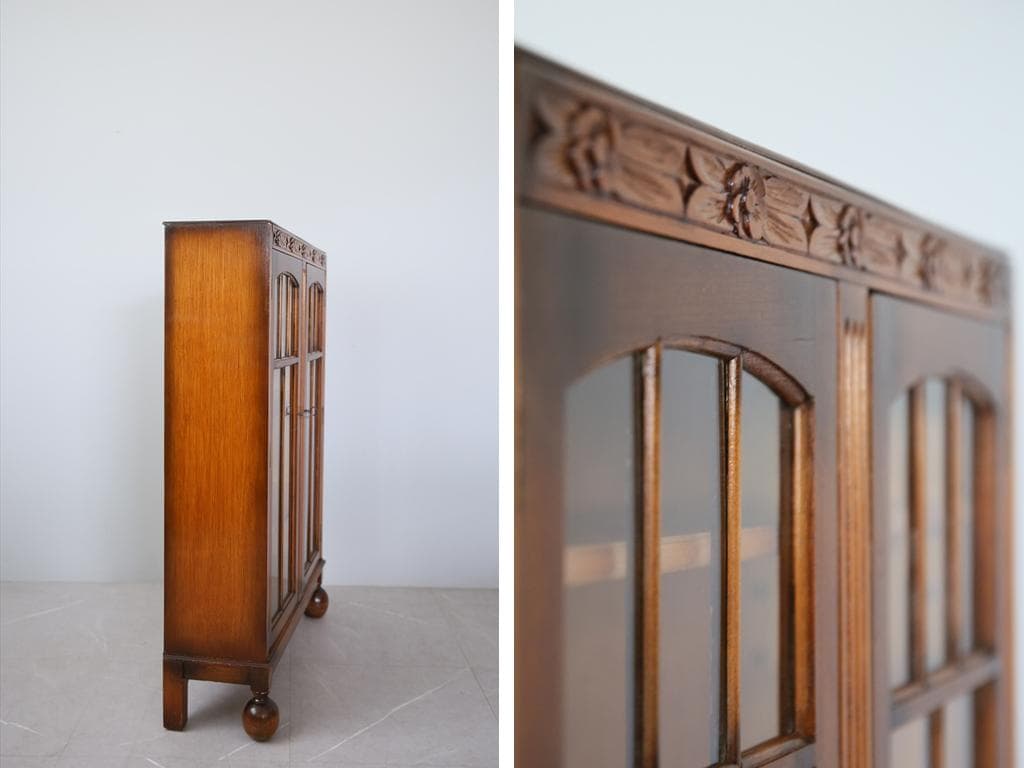 英国アンティーク木製ディスプレイキャビネット/本棚ガラス/飾り棚(89-235)