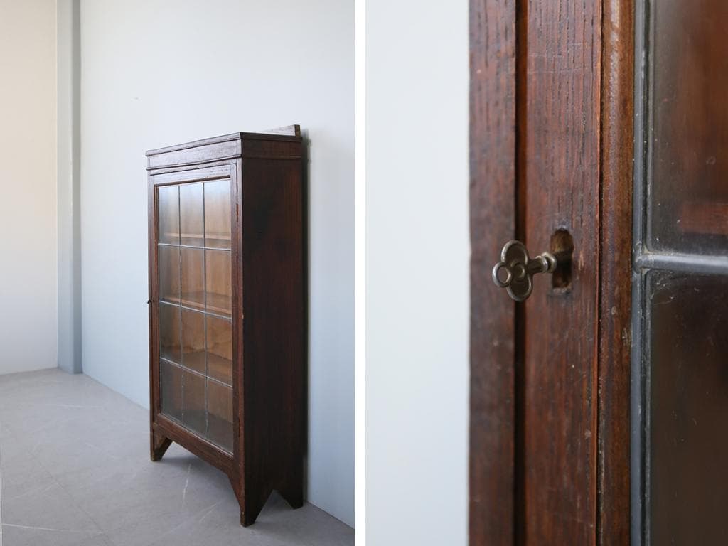 英国アンティーク木製ブックケースキャビネット/本棚/食器棚/飾り棚(91-29)