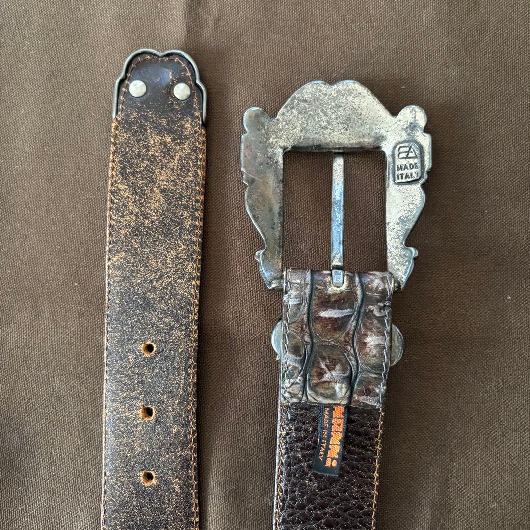 【used】NANNI ナンニ　クロコ型押し　シルバー　レザーベルト　イタリア製