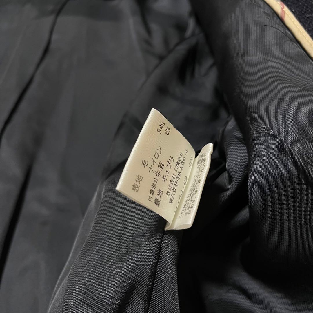 希少 40 バーバリーロンドン ヘリンボーン ダッフルコート ロング丈 ネイビー