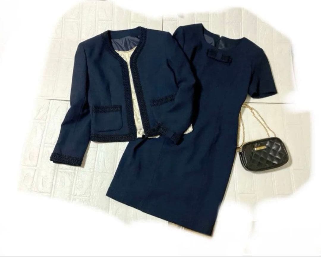 美品クレージュ　スーツ　ノーカラー　ワンピース　ジャケット　刺繍　セレモニー