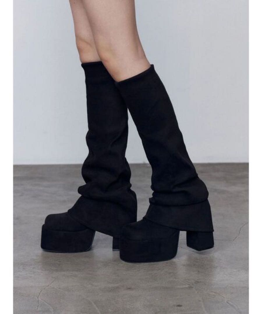 EMODA ルーズフレアカバーフィットブーツ BLACK