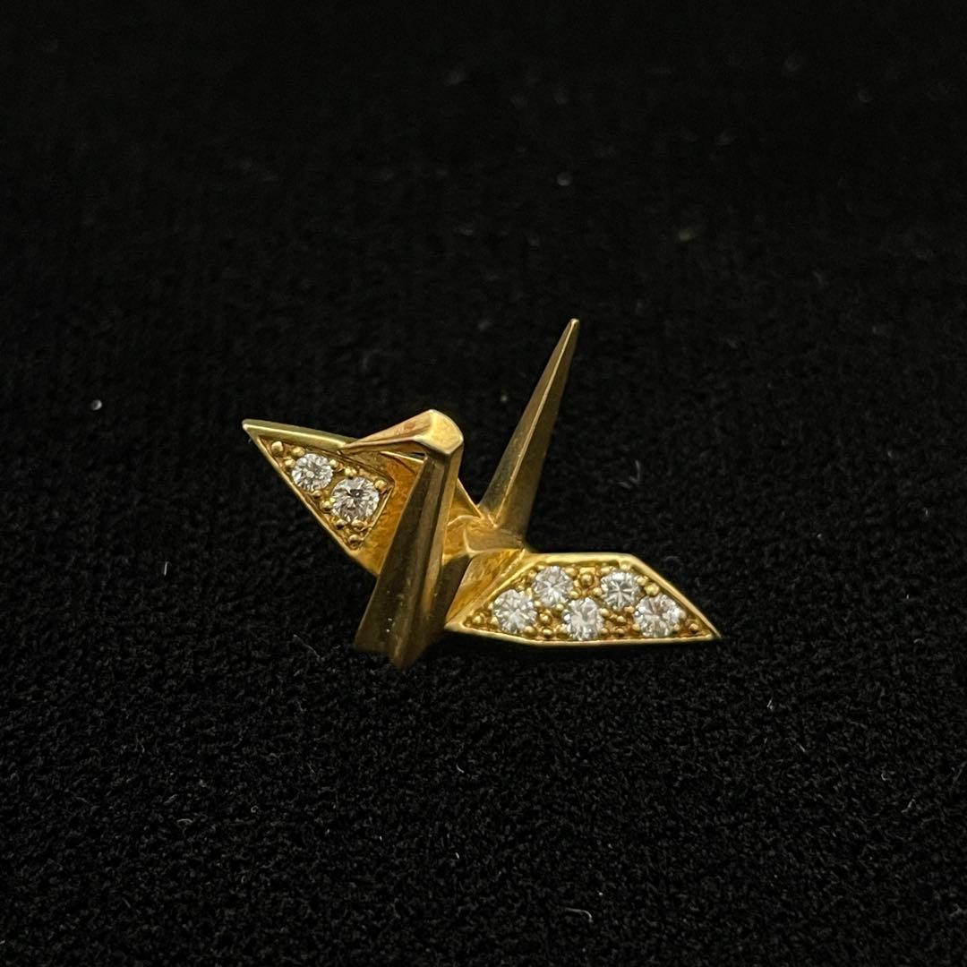 K18 折り鶴モチーフダイヤモンドピンブローチ