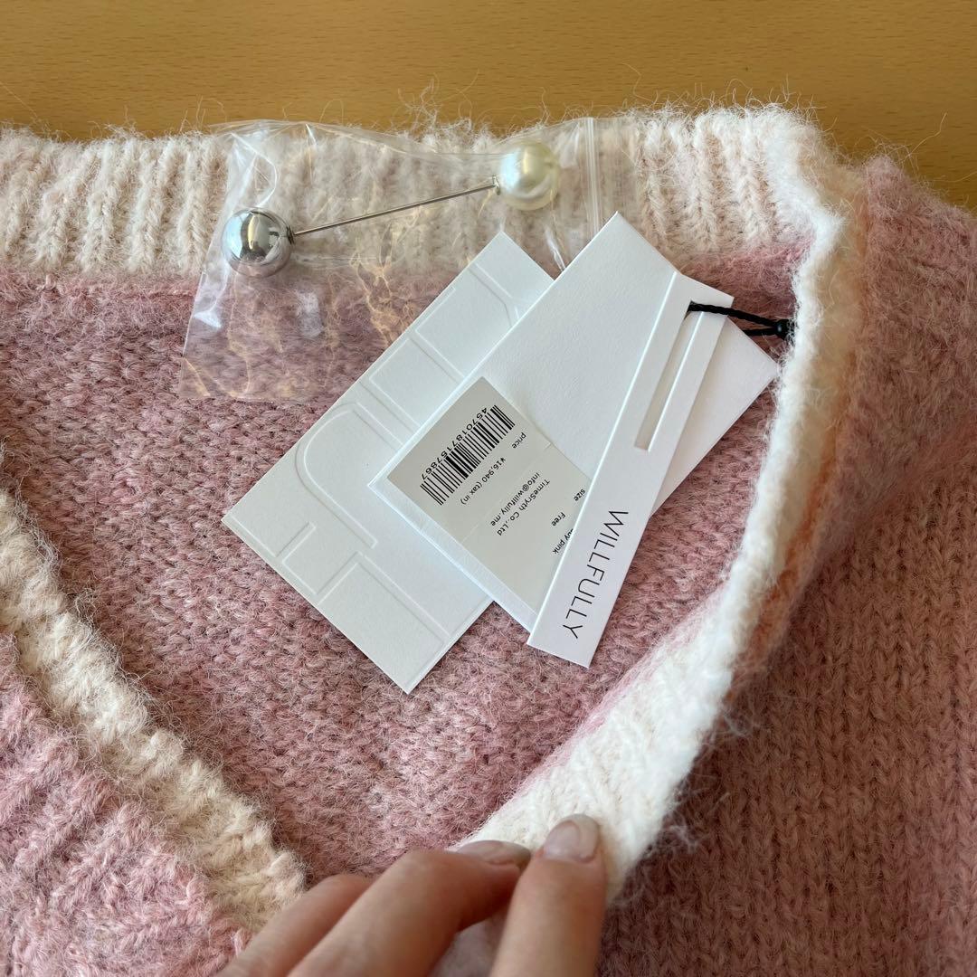 トップス double rib layered like broach knit