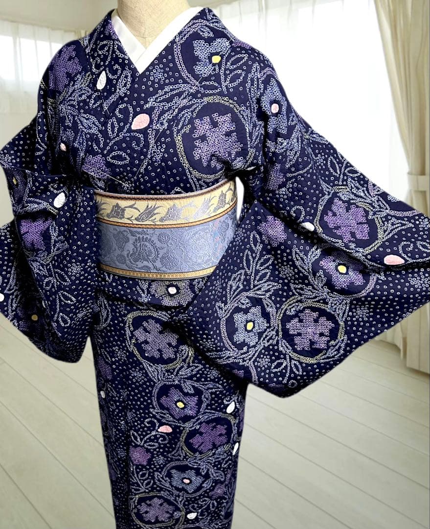 2点セット❣️新品美品✨トールサイズ✨有松鳴海絞り浴衣　藍染に紫