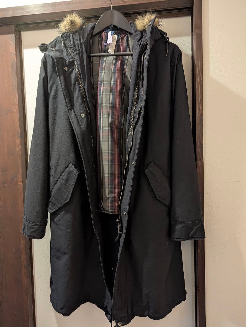 3wayファー付きロングモッズコート 黒　メンズ　М
