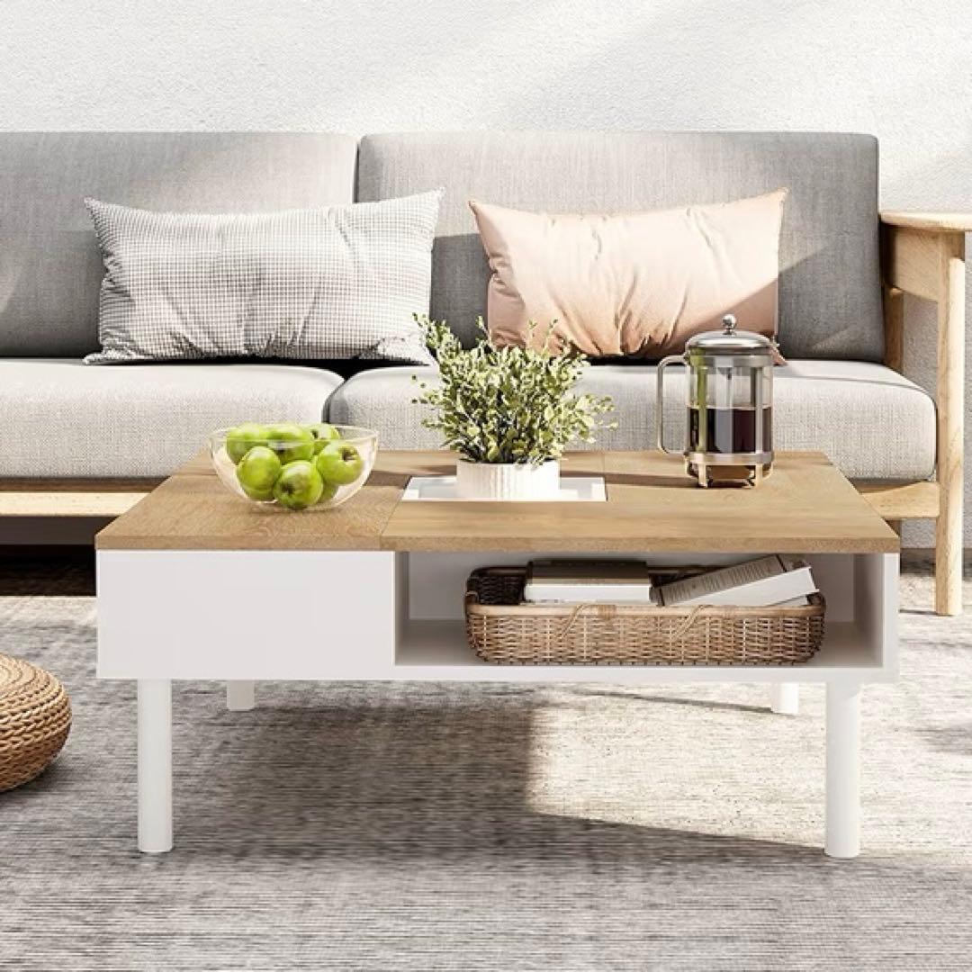 美品 WAMPAT ローテーブル センターテーブル 収納あり ホワイトオーク